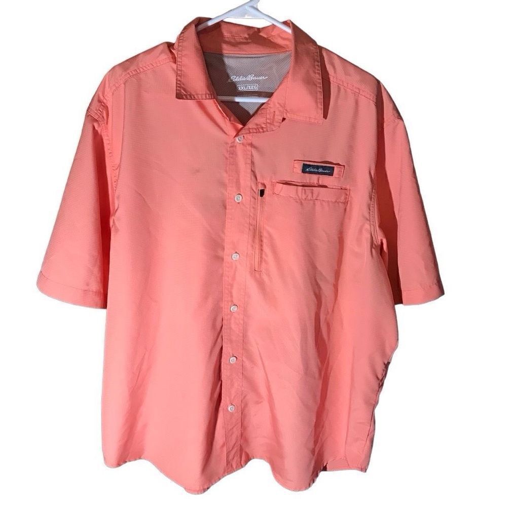 Eddie Bauer fishing outdoors hiking shirt SZ XXL vented short sleeve orange